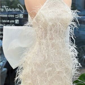 Elegant White Feathered Dress